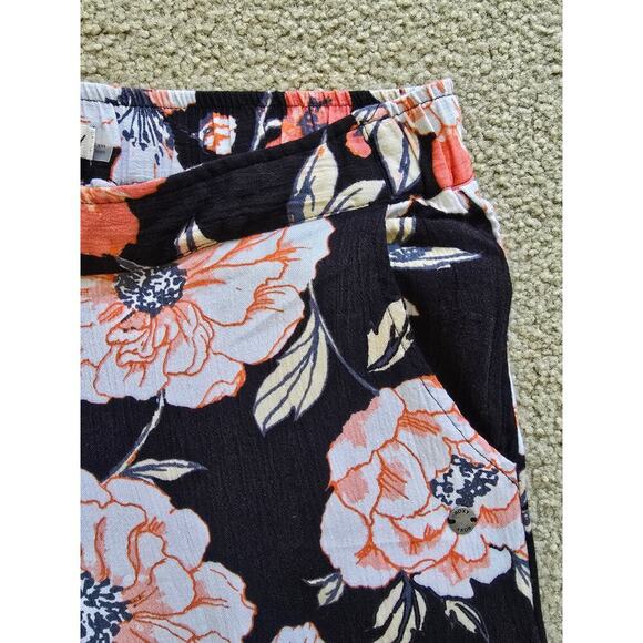 Roxy Black Floral Wide Leg Pull On‎ Breezy Vacation Classy Breathable Pants Med. - Picture 2 of 4